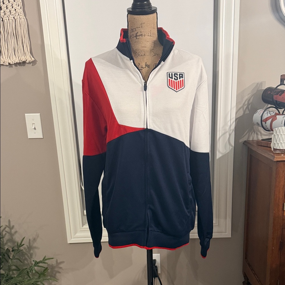 Colorblock Jacket - Red, White, and Blue USA Olympic/Soccer Unisex Small Pockets